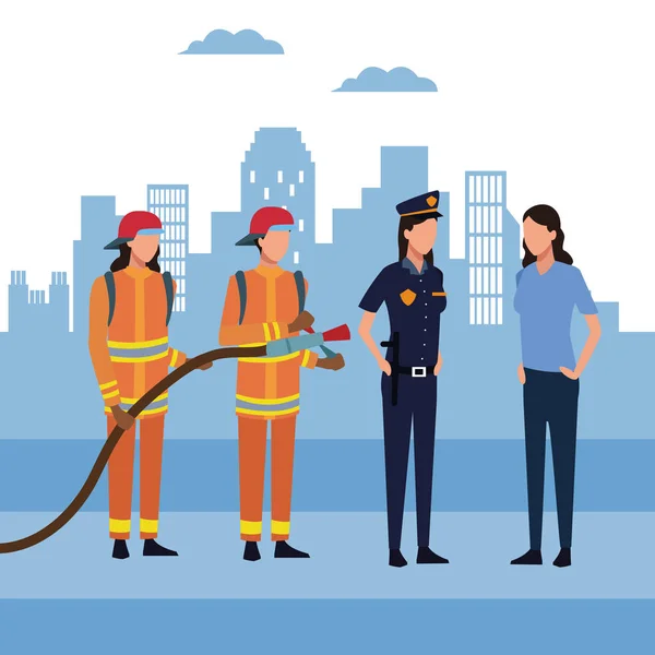 Пожарные в городе — стоковый вектор