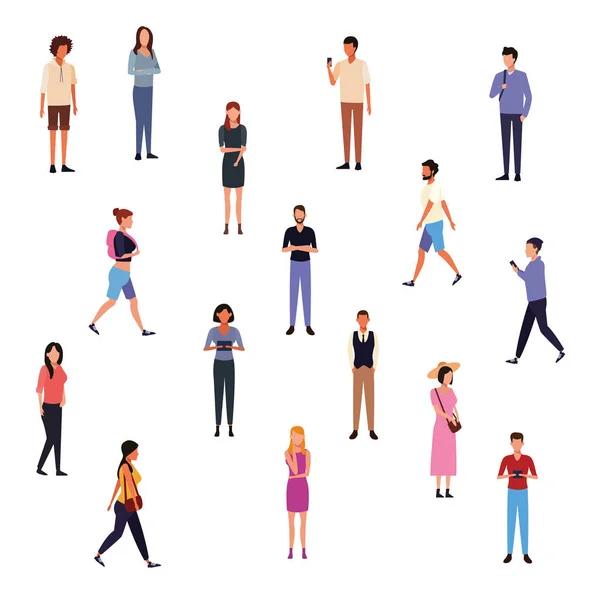 Conjunto de personas caminando — Vector de stock