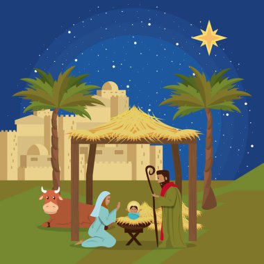 Geleneksel Hıristiyan Noel Nativity Sahne bebek İsa vektör çizim grafik tasarım