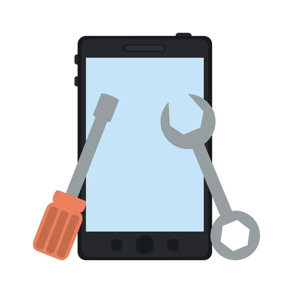 Smartphone Con Herramientas Soporte Técnico Vector Ilustración Diseño Gráfico — Archivo Imágenes Vectoriales