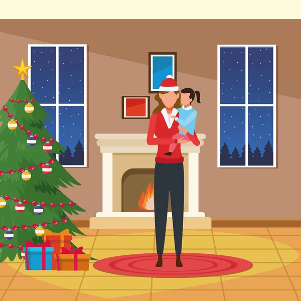 Joyeux Noël en famille — Image vectorielle