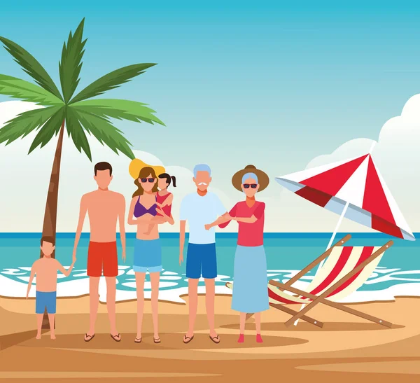 Διακοπές στην παραλία οικογένεια — Διανυσματικό Αρχείο