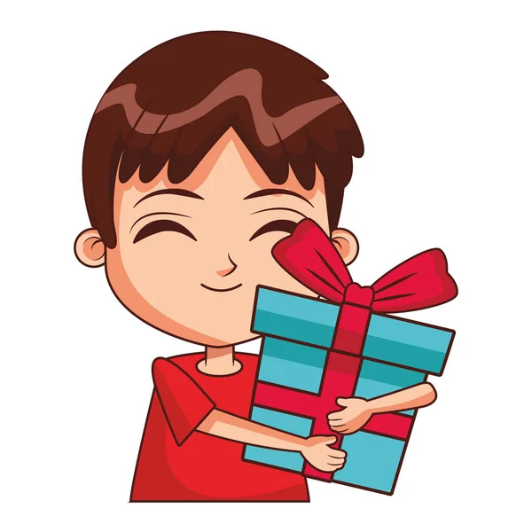 Kid met cadeau doos cartoon — Stockvector