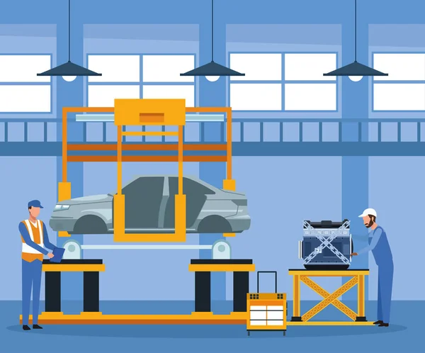 Robotnik w fabryce samochodów — Wektor stockowy
