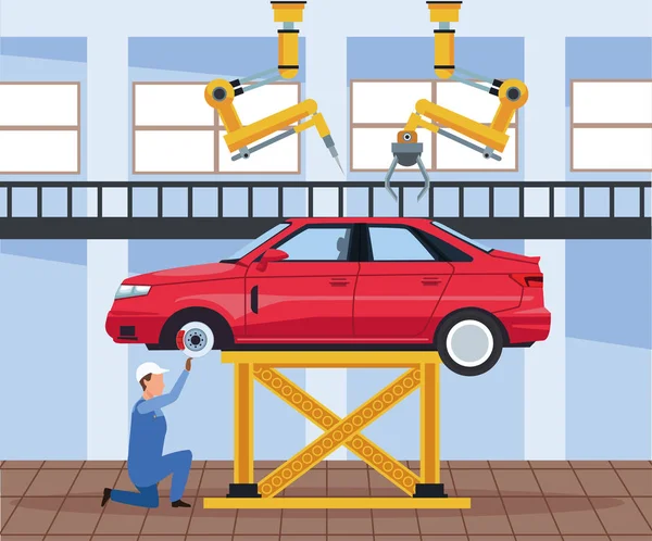 Εργαζόμενος σε εργοστάσιο αυτοκινήτων — Διανυσματικό Αρχείο