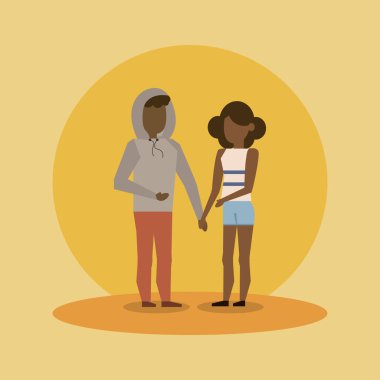 Çift erkek ve kadın afro tutuşup yuvarlak simge ile illüstrasyon grafik tasarım vektör