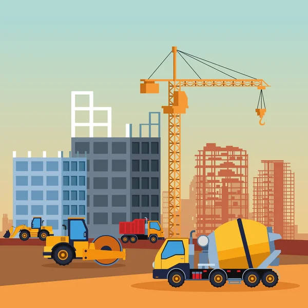 Építőipari járművek-rajzfilm — Stock Vector