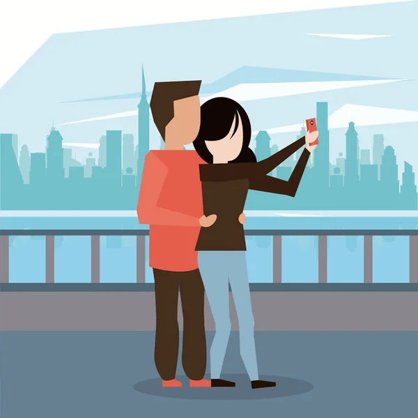 Homme et femme couple prendre selfie — Image vectorielle