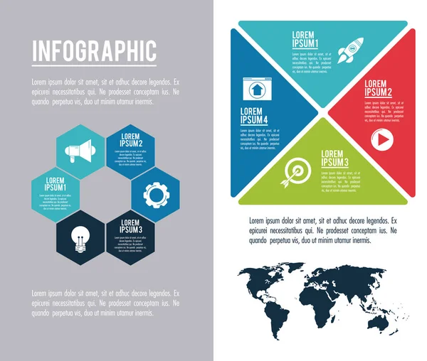 Stili Infografici Organizzazione Con Schede Icone Grafica Vettoriale Illustrazione — Vettoriale Stock