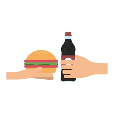 El ile burger ve soda şişesi