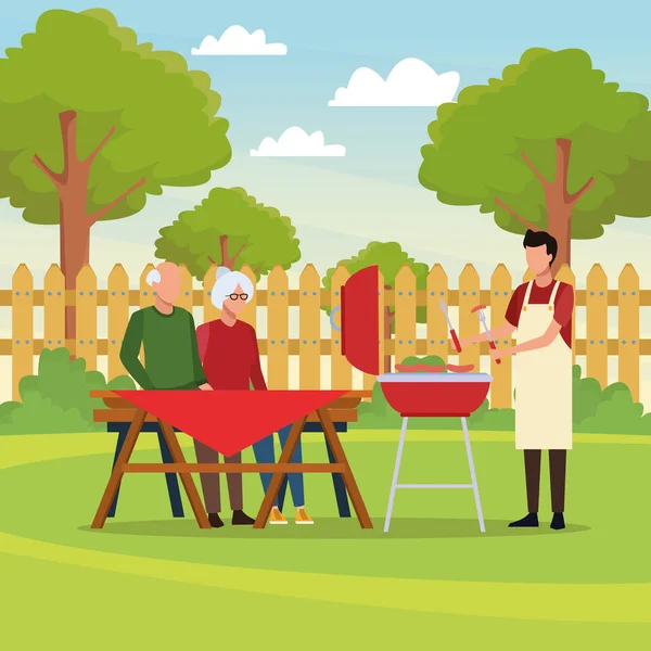 Picnic de barbacoa familiar — Vector de stock