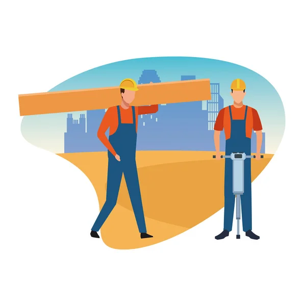 Trabajadores de la construcción avatar — Vector de stock