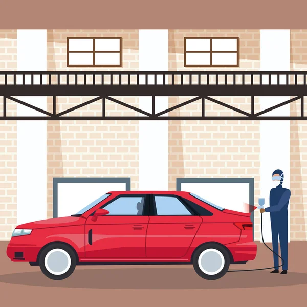 Trabajador en fábrica de automóviles — Vector de stock