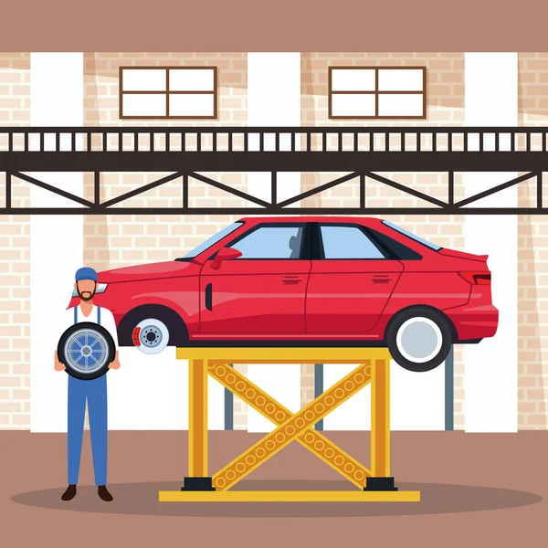 Travailleur sur l'usine automobile — Image vectorielle