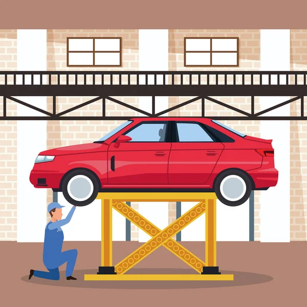 Araba ve fabrika işçisi — Stok Vektör