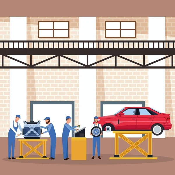 Arbeiter in Autofabrik — Stockvektor