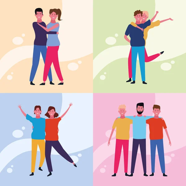 Set of dancing people avatar — Stock Vector