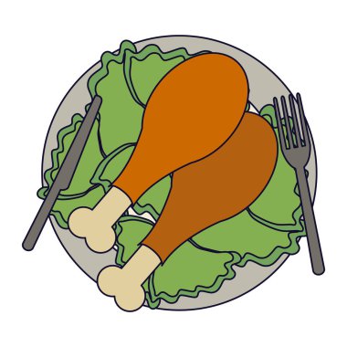 Çanak çatal bıçak takımı ile kavrulmuş tavuk