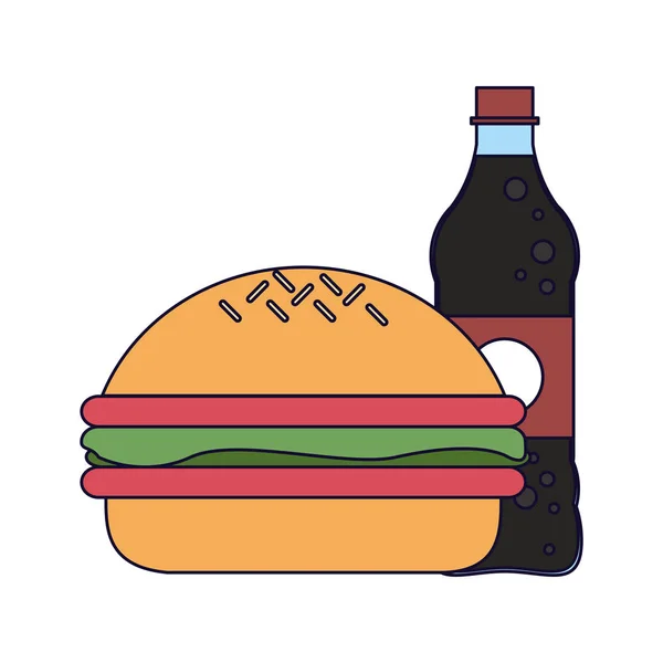 Hamburguesa y refresco botella — Archivo Imágenes Vectoriales