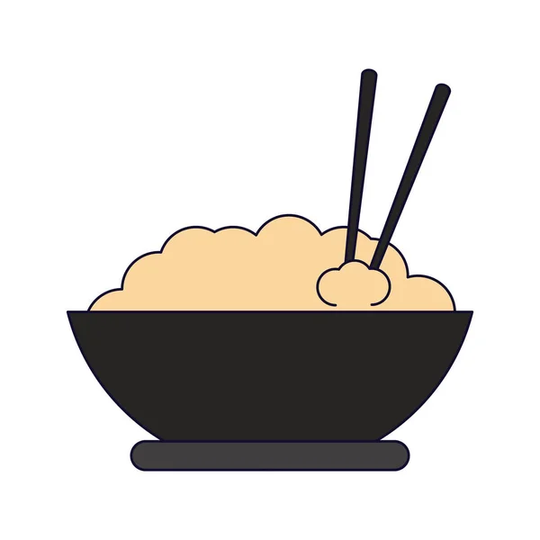 Rijstkom met eetstokjes — Stockvector