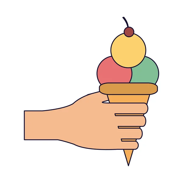 Hand with ice cream scoops — Stock Vector
