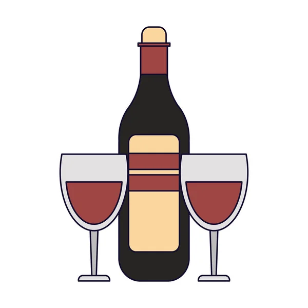 Bouteille de vin avec tasses — Image vectorielle