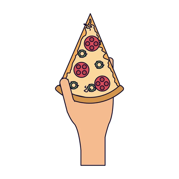 Main avec morceau de pizza — Image vectorielle