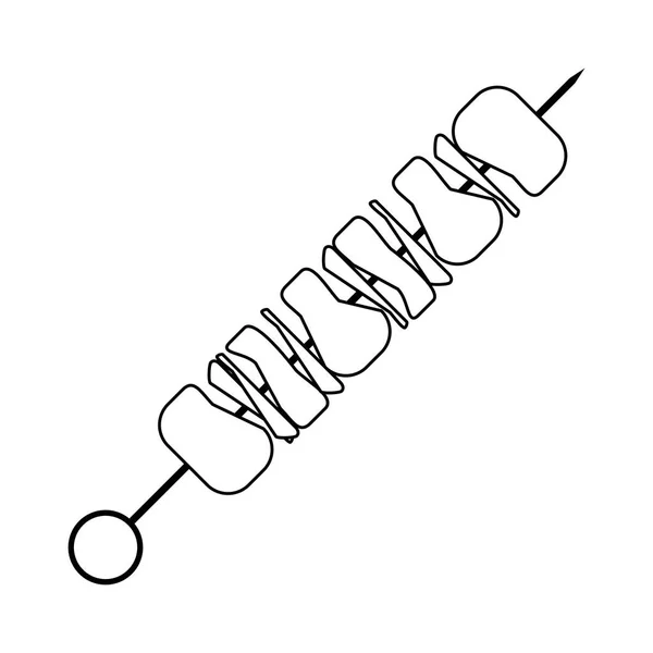 Vlees stick BBQ-zwart-wit — Stockvector