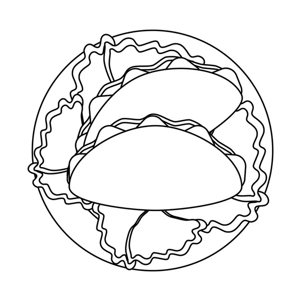 Burritos no prato com alface preto e branco — Vetor de Stock