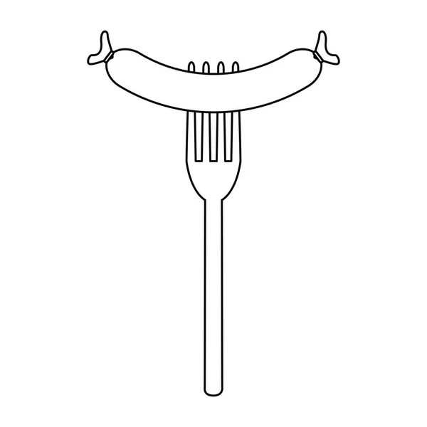 Salchicha sobre tenedor símbolo blanco y negro — Archivo Imágenes Vectoriales
