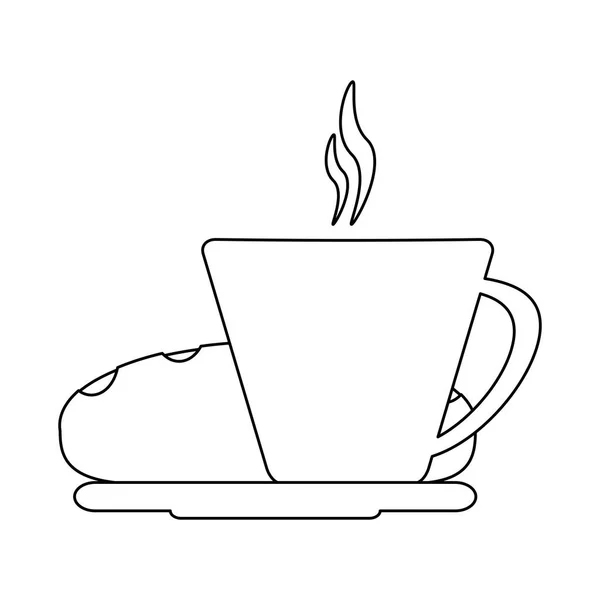 Tasse à café et pain noir et blanc — Image vectorielle