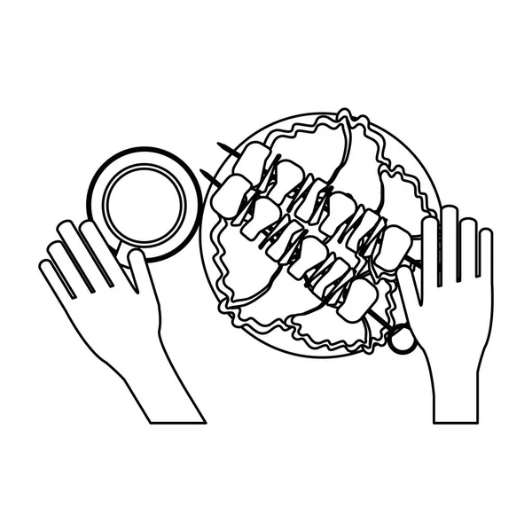 Bâton de viande sur plat noir et blanc — Image vectorielle