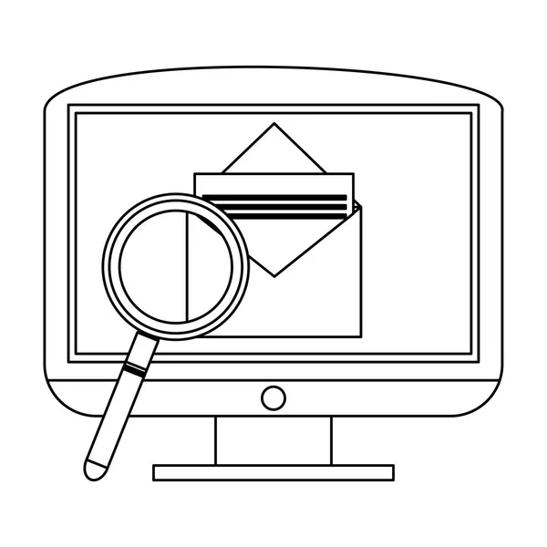 Enviar e-mail a partir de pc preto e branco — Vetor de Stock