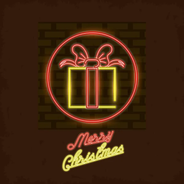 Merry christmas card neon light — Stock Vector