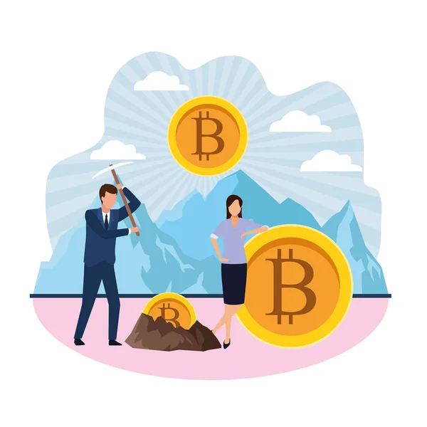 Digitális bányászati bitcoin — Stock Vector