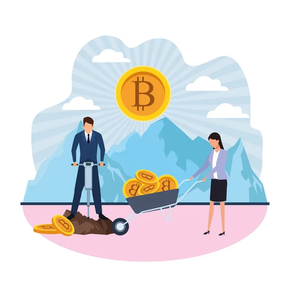 Digitális bányászati bitcoin — Stock Vector