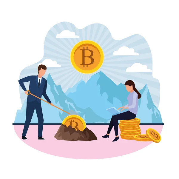 Digitális bányászati bitcoin — Stock Vector