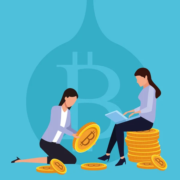 Criptomoeda mulheres de negócios bitcoin — Vetor de Stock