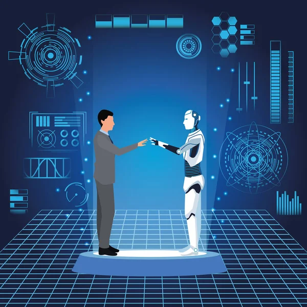 Humanoïde robot en zakenman — Stockvector
