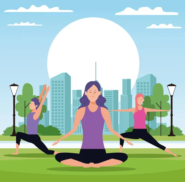 Gente haciendo yoga — Vector de stock