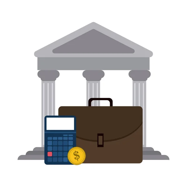 Bank building and briefcase — Stock Vector