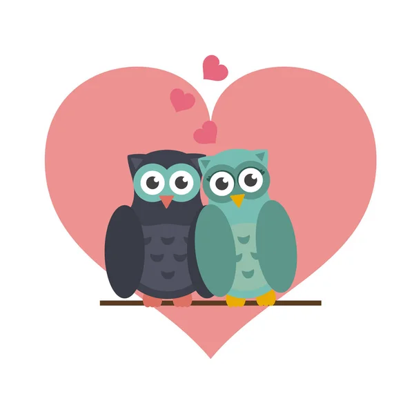 Owls in love cute cartoons — Stock Vector