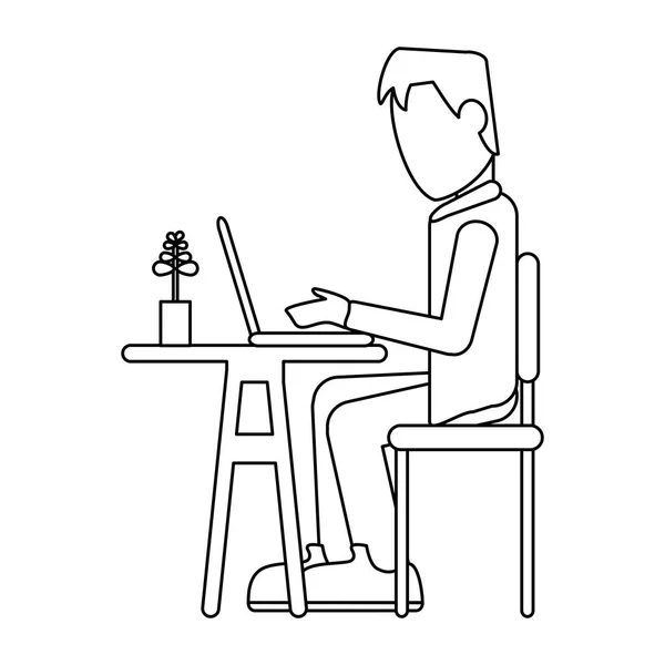 Werken met computer avatar black and white — Stockvector