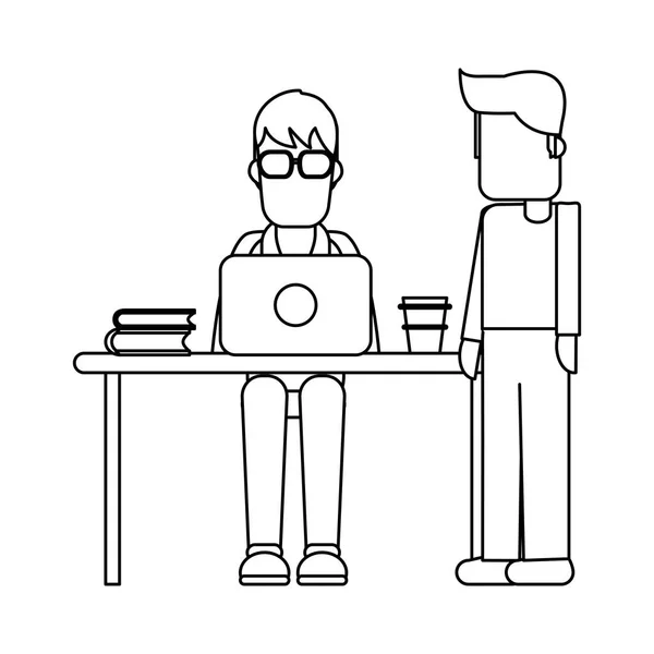 Lavorare con avatar del computer in bianco e nero — Vettoriale Stock