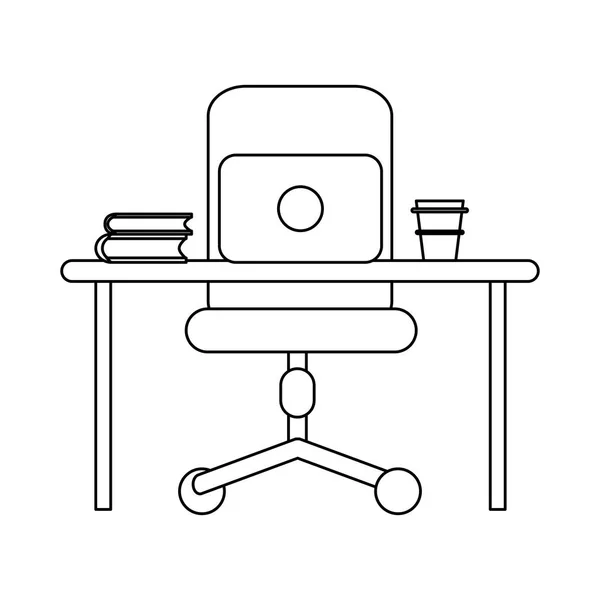 Γραφείο με υπολογιστή μαύρο και άσπρο — Διανυσματικό Αρχείο