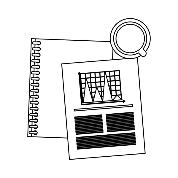 商业书籍和图表与咖啡黑色和白色 — 图库矢量图片