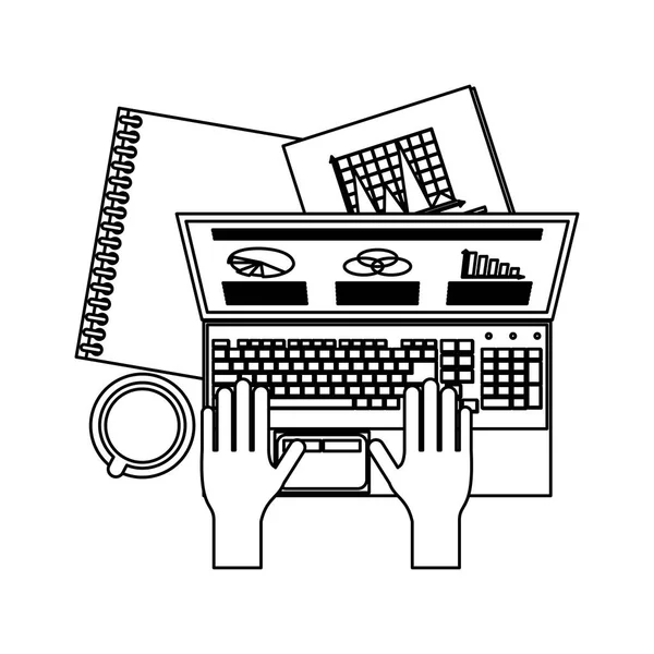 Werken met computer avatar black and white — Stockvector