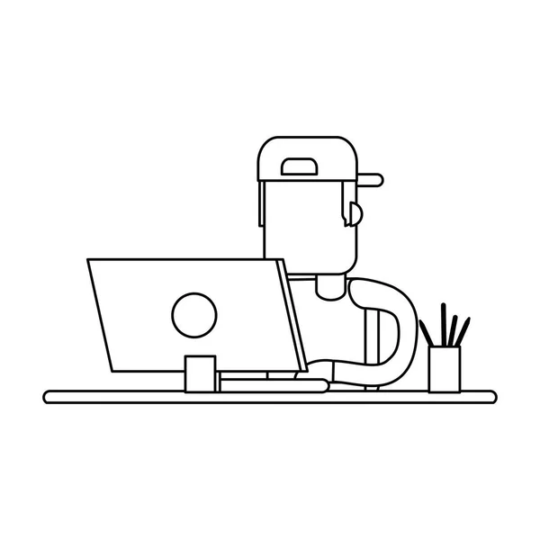 Trabajar con avatar de computadora en blanco y negro — Vector de stock