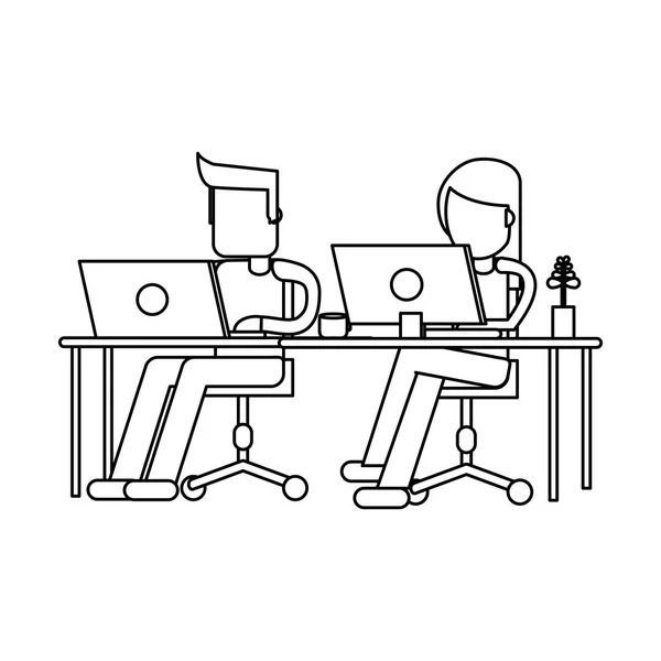 Εργασία με τον υπολογιστή avatar μαύρο και άσπρο — Διανυσματικό Αρχείο