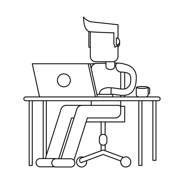 Trabajar con avatar de computadora en blanco y negro — Vector de stock